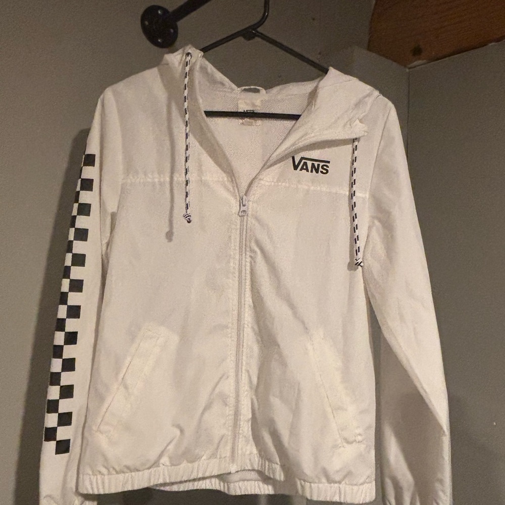 Vans White Light Jacket with Black Checkered Sleeve